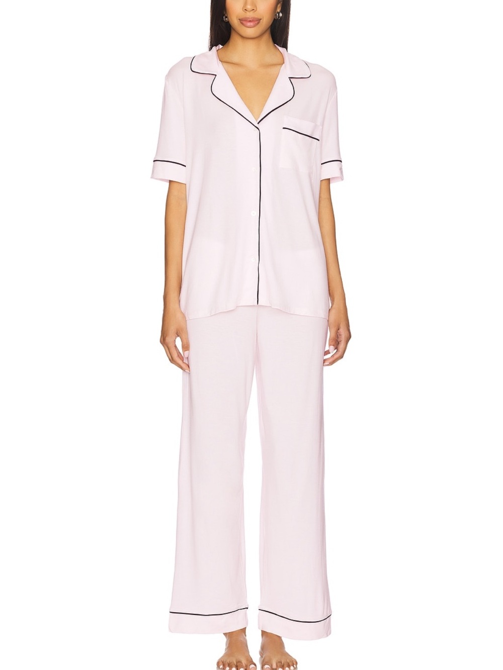 Eberjey Gisele Short Sleeve Long Pj Set in Sorbet & Black - Medium